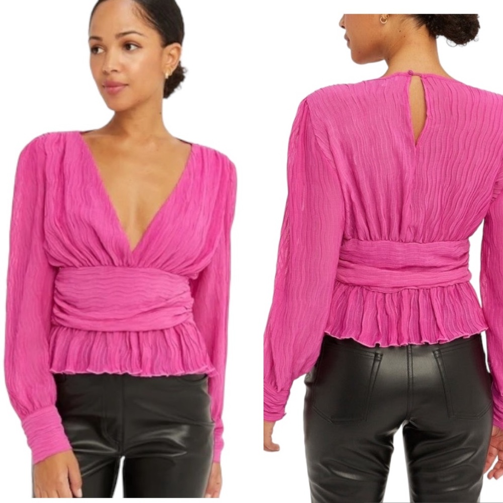 NWT Crescent Have Some Fun Fuchsia Pink Pleated Ruffle Cropped Top - M